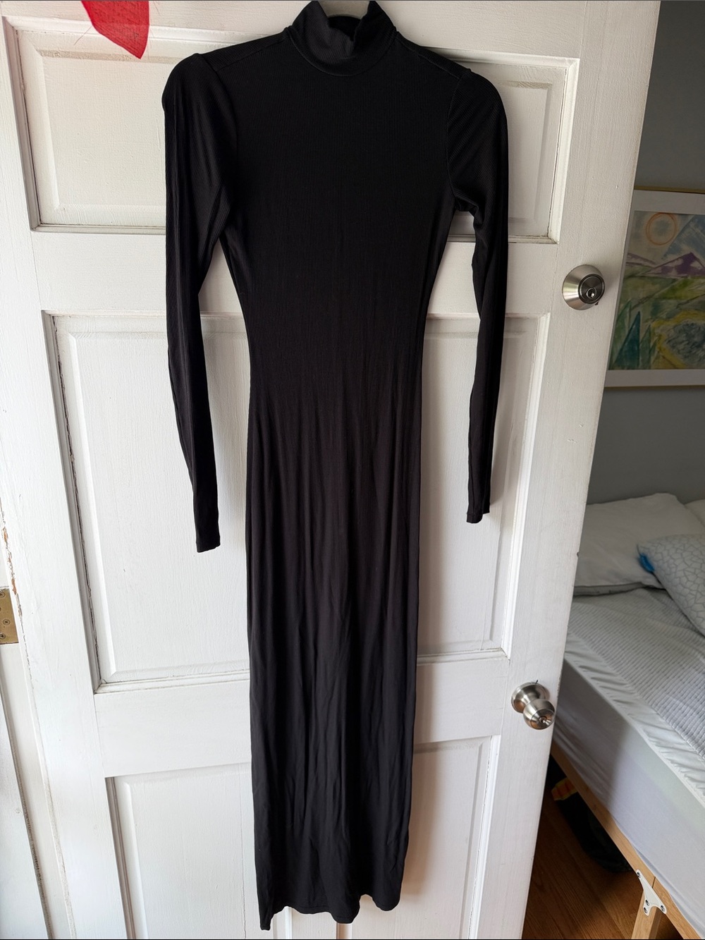 SKIMS Black Long Sleeve Turtleneck Maxi Dress